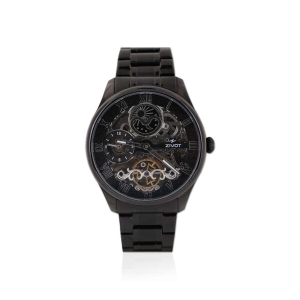 ZIVOT Golden & Black Analog Watch with Sleek Black Bezel and Chain Strap