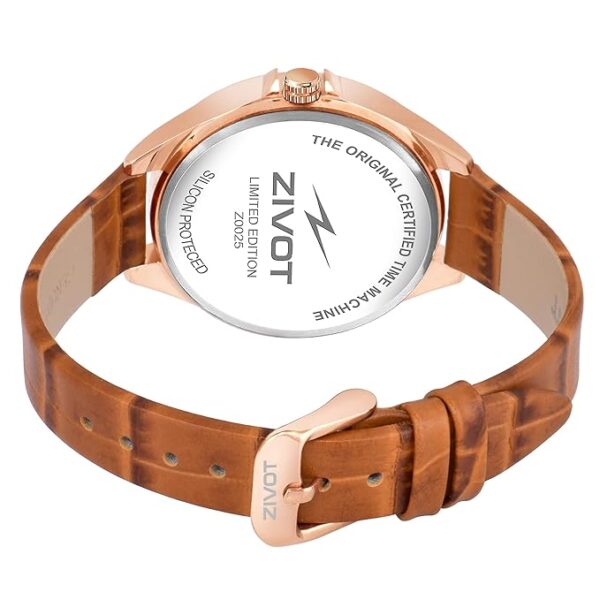 ZIVOT-Z-0025 Gold Bezel Analog Watch with Blue Dial & Leather Strap