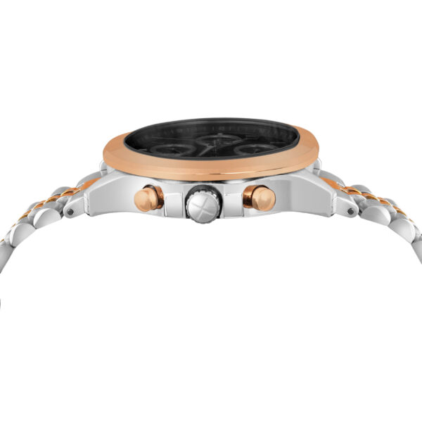 Golden Black Watch with Date, Rose Gold & Silver Band