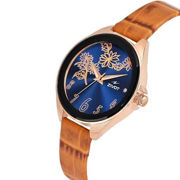 ZIVOT-Z-0025 Gold Bezel Analog Watch with Blue Dial & Leather Strap