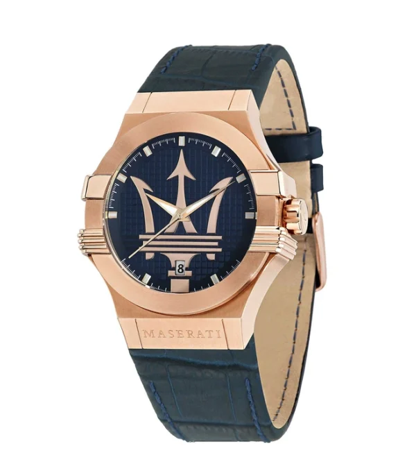 MASERATI Potenza Blue Dial Watch for Men, Bold Stainless Steel & Leather Strap