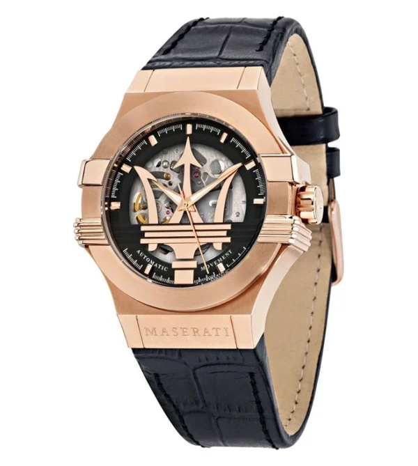 MASERATI Potenza Automatic Watch for Men, Stainless Steel Case & Leather Strap