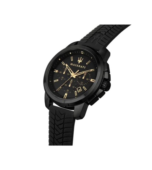 MASERATI Lifestyle Chronograph Watch for Men, Black Dial & Silicone Strap
