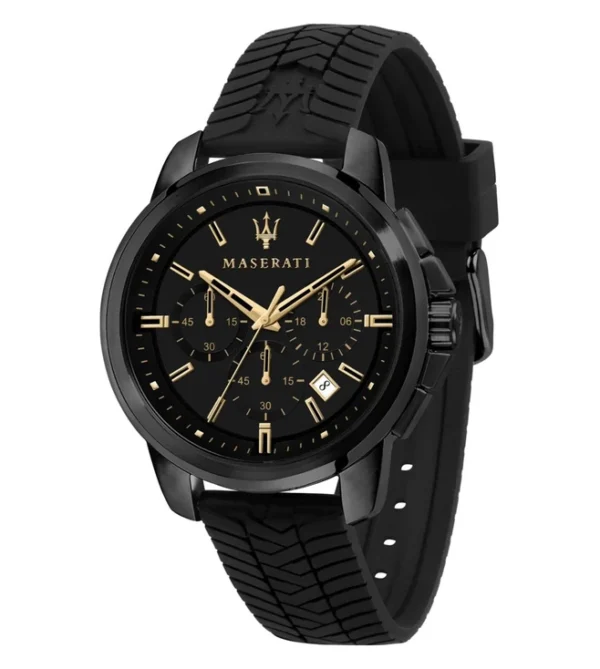 MASERATI Lifestyle Chronograph Watch for Men, Black Dial & Silicone Strap