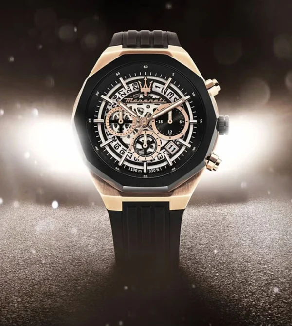 MASERATI Lifestyle Chronograph Watch for Men, Silver Dial & Black Silicone Strap