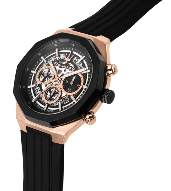 MASERATI Lifestyle Chronograph Watch for Men, Silver Dial & Black Silicone Strap