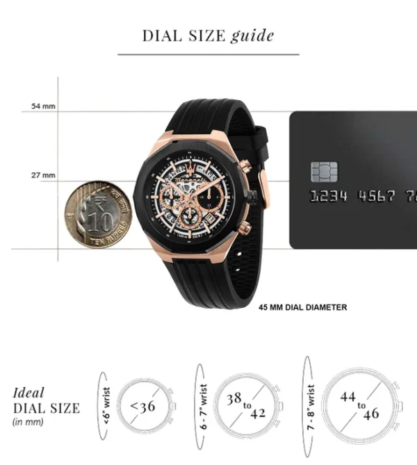 MASERATI Lifestyle Chronograph Watch for Men, Silver Dial & Black Silicone Strap