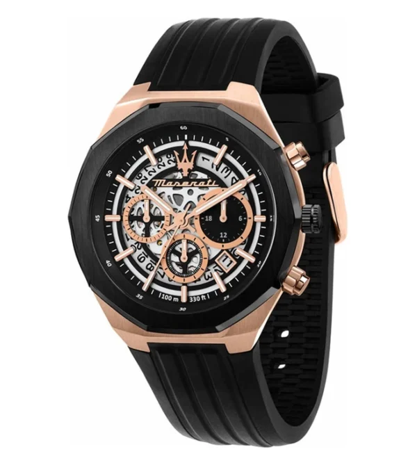 MASERATI Lifestyle Chronograph Watch for Men, Silver Dial & Black Silicone Strap