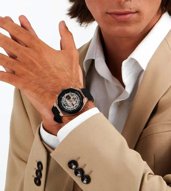 MASERATI Lifestyle Chronograph Watch for Men, Silver Dial & Black Silicone Strap