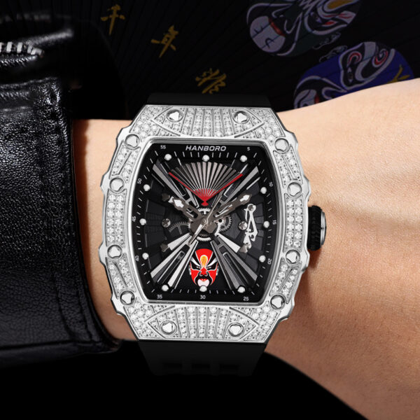 Hanboro Luxury Skeleton Silver Dial Watch