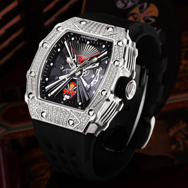 Hanboro Luxury Skeleton Silver Dial Watch