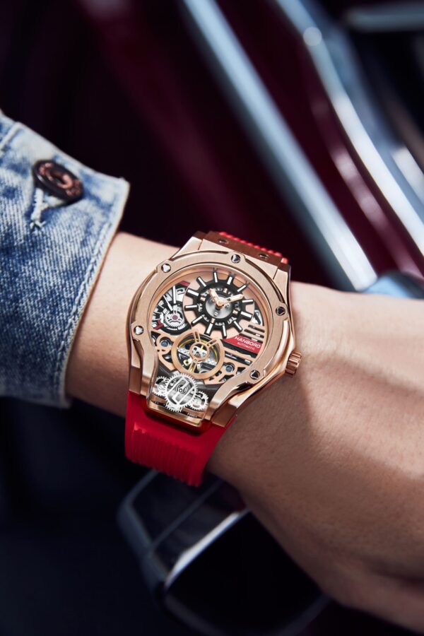 HANBORO Skeleton Silver Dial Automatic Watch