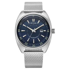 Titan Tonneau Analog with Date and Blue Dial Mesh <Br> Stainless Steel Strap Watch for Men