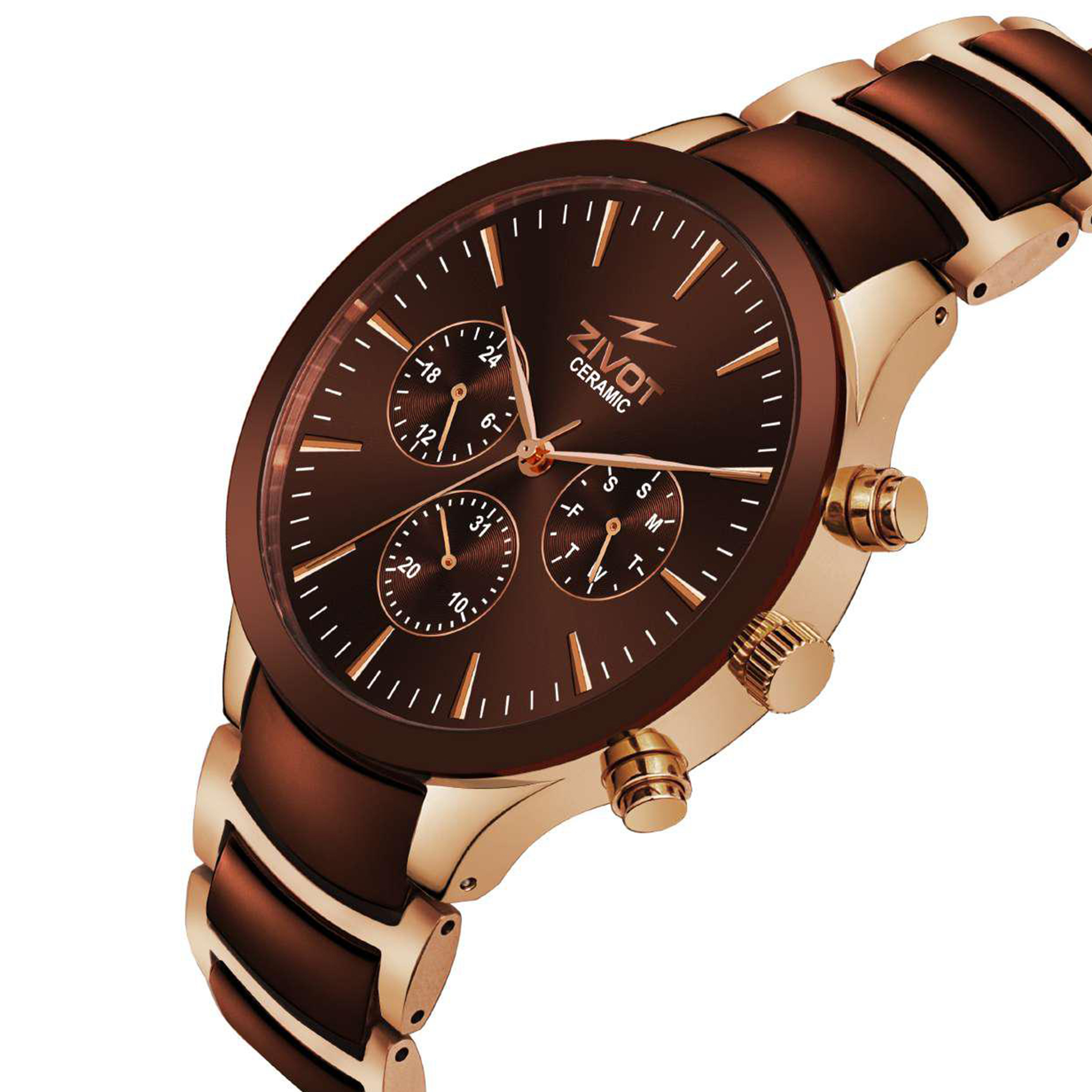 ZIVOT Brown Rose Gold Ceramic Watch