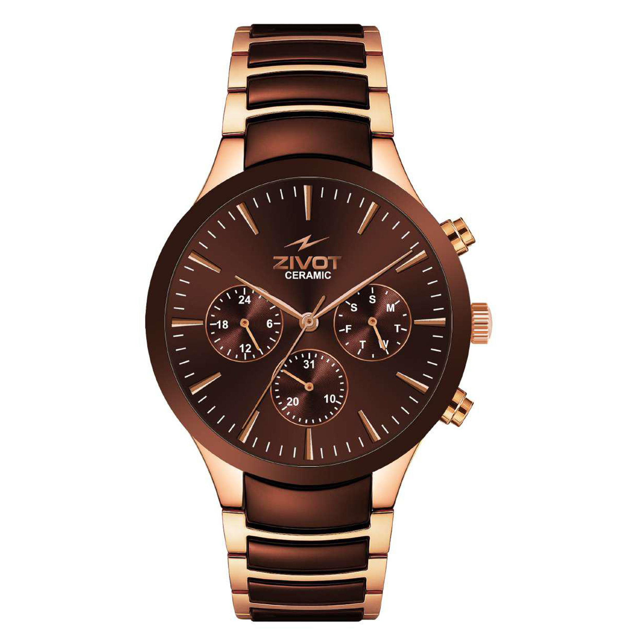 ZIVOT Brown Rose Gold Ceramic Watch